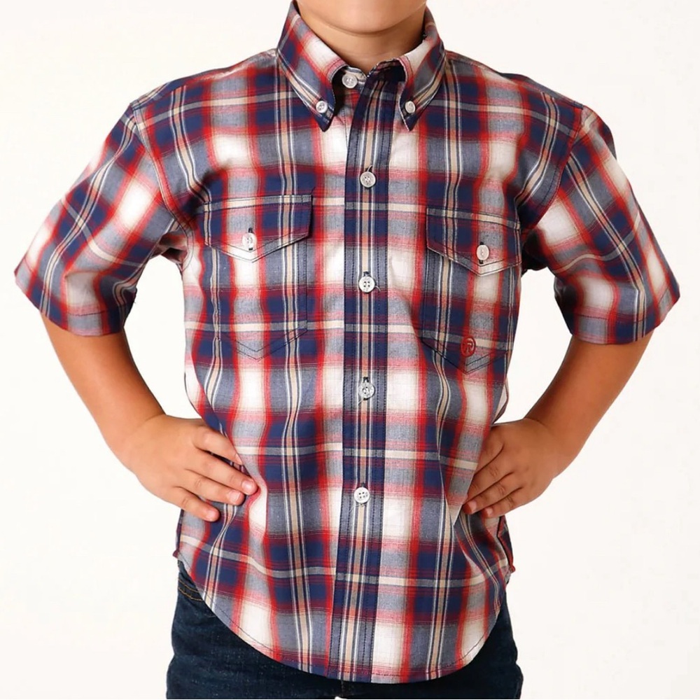 Roper Kids Boys Independence Plaid Western Shirt
